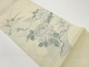 紗 すくい織菊・牡丹に地紙模様織出し袋帯